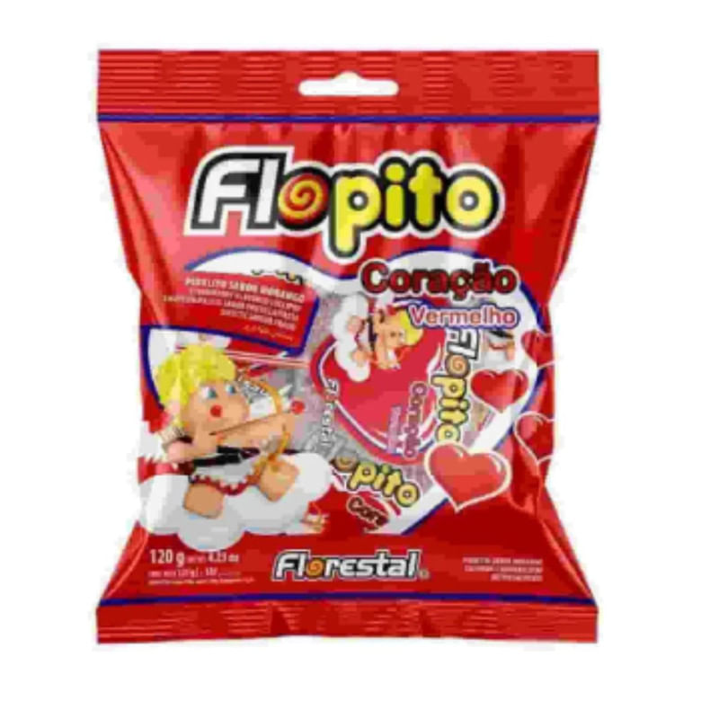 Pirulito Coração Vermelho Flopito Florestal 120g