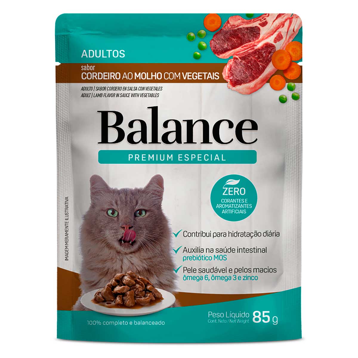 Ração Úmida para Gatos Adultos Sabor Cordeiro e Molho Veg Balance