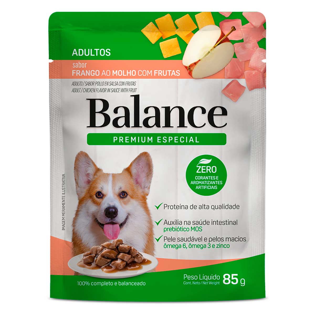 Ração Úmida para Cães Adultos Frango ao Molho com Frutas Premium Especial Balance Sachê 85g