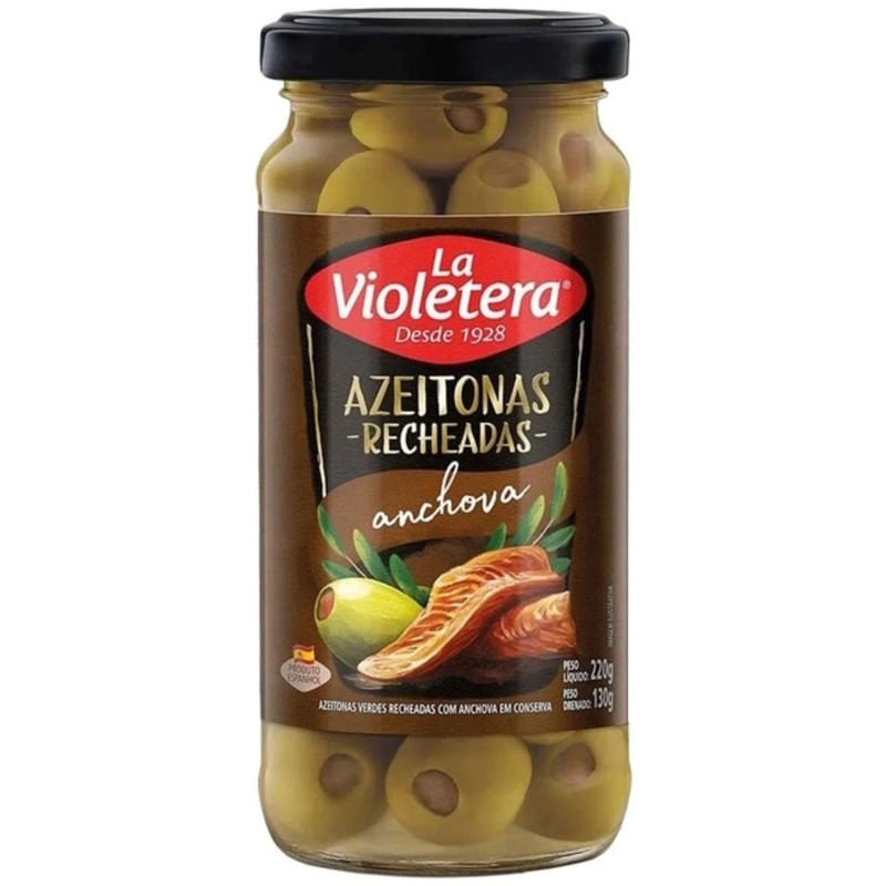 Azeitona Verde em Conserva Recheada com Anchova La Violetera Vidro 130g