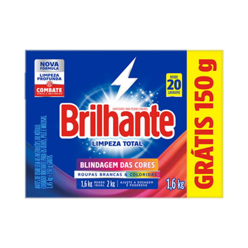 Detergente Em Po Brilhante Limpeza Total  Com 1,6kg