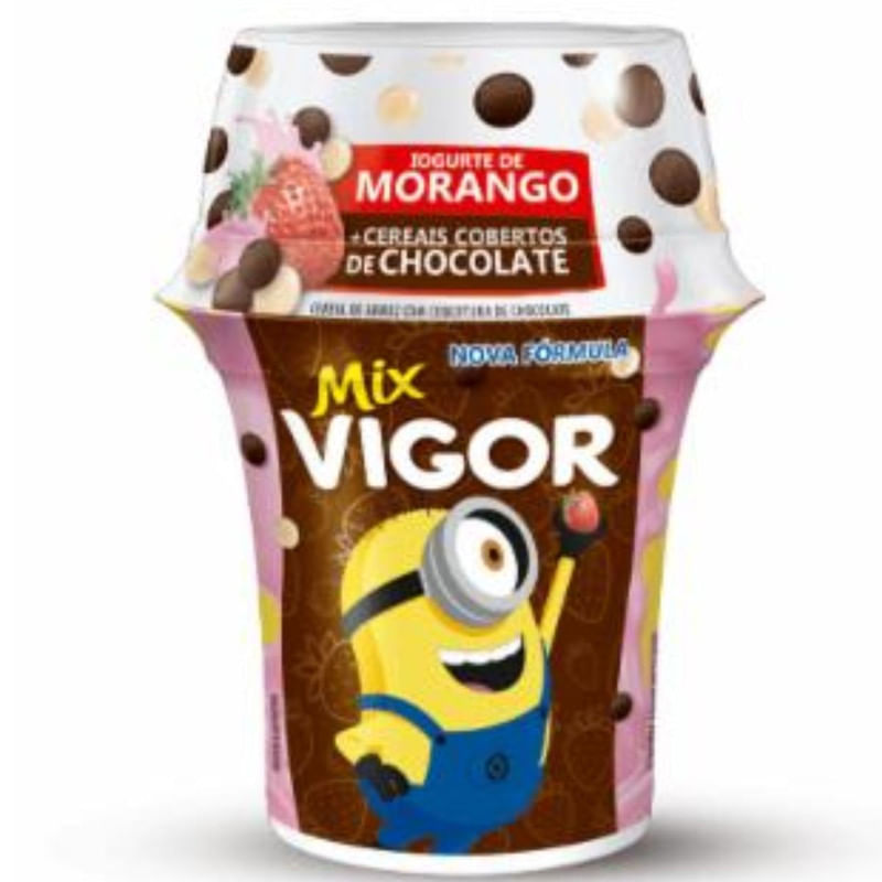 Iogurte Morango + Cereais com Chocolate Mix Vigor Pote 140g