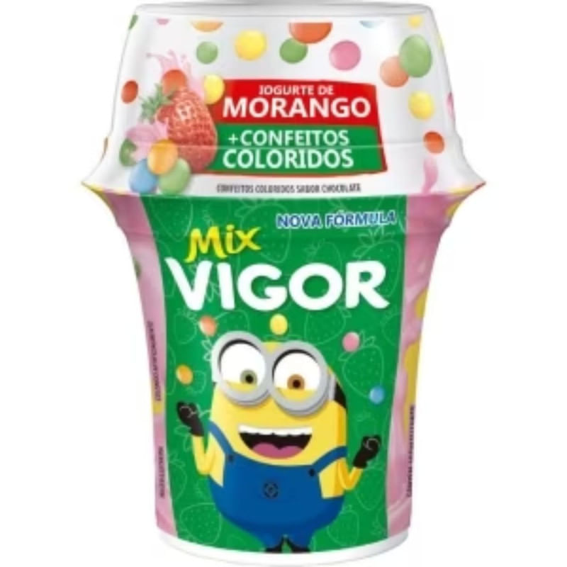 Iogurte Morango + Confeitos Coloridos Mix Vigor Pote 140g