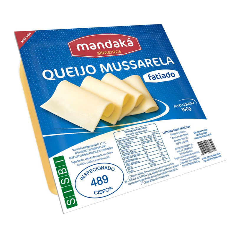 Queijo Mussarela Fatiado Mandaká com 150 g