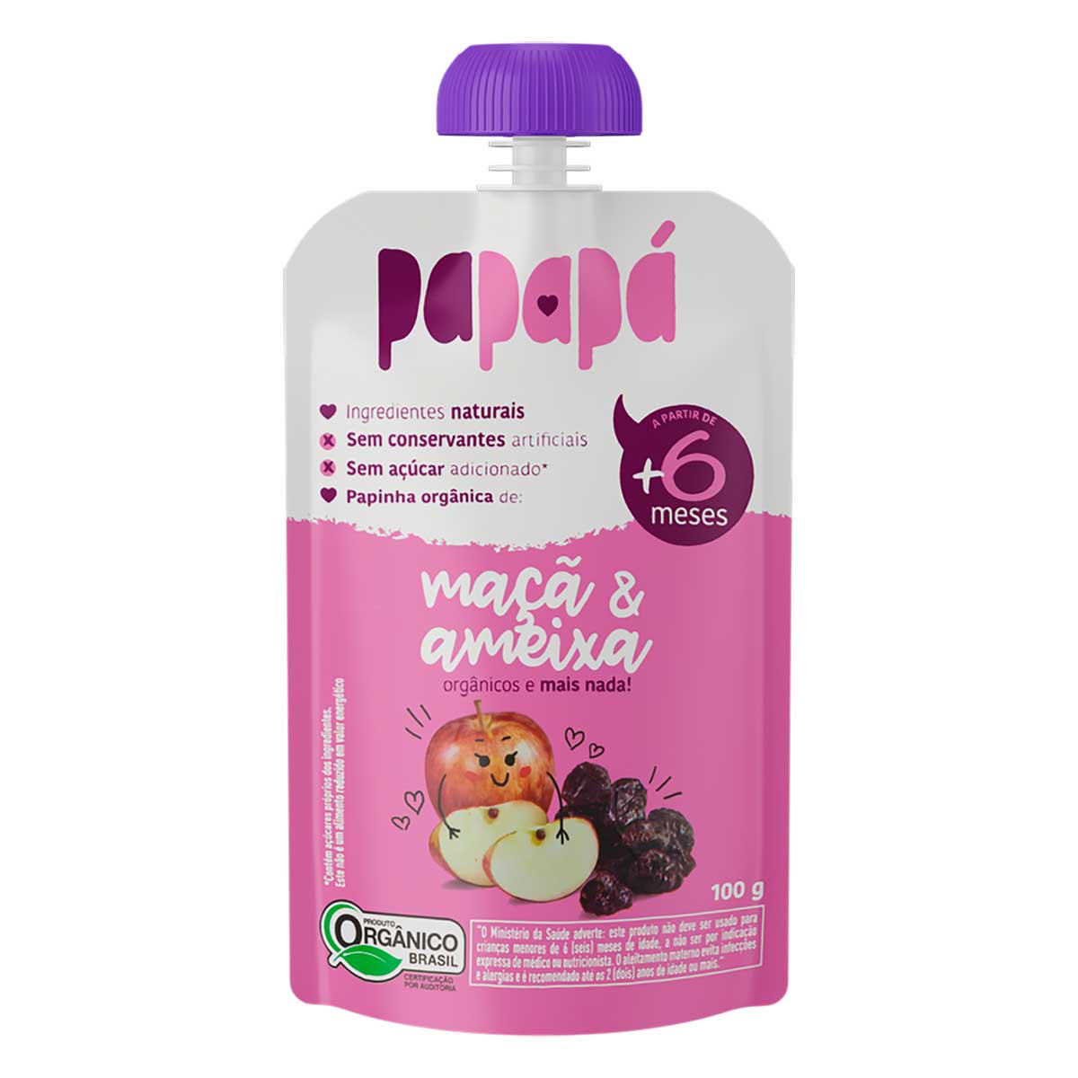 Papinha Orgânica Sabor Maçã e Ameixa Papapa 100g