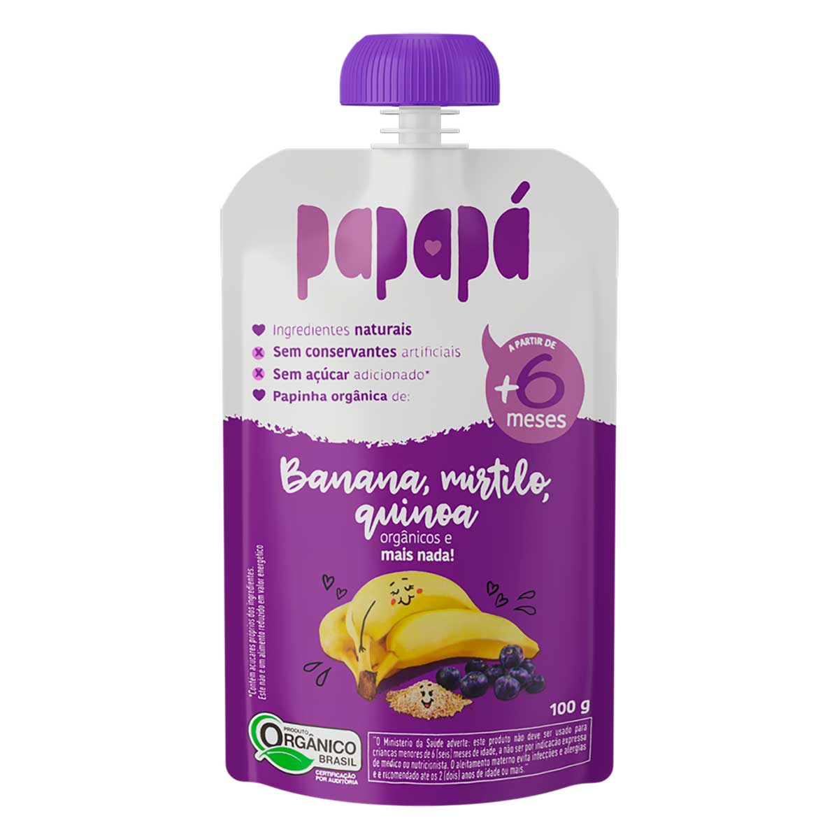 Papinha Orgânica Sabor Banana, Mirtilo e Quinoa Papapa 100g