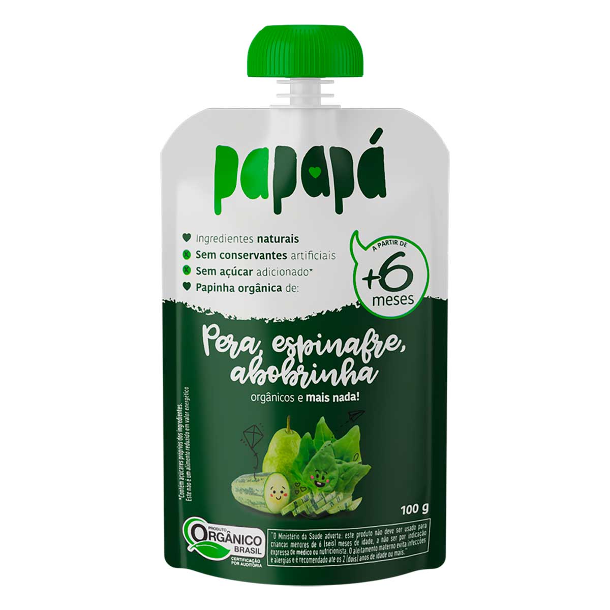 Papinha Orgânica Sabor Pera, Espinafre e Abobrinha Papapa 100g