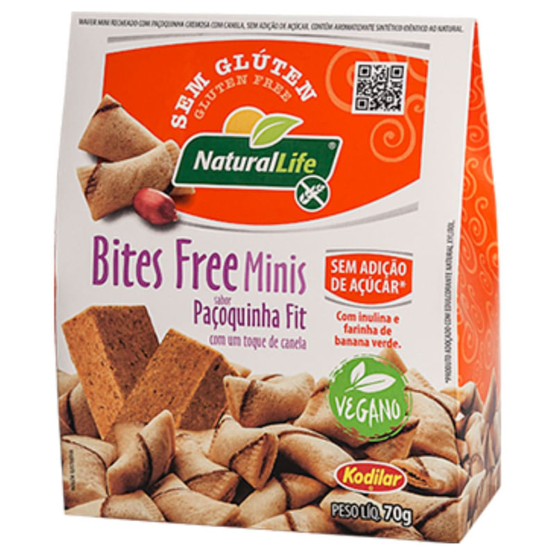 Biscoito Bites Free Mini Sabor Paçoquinha Fit sem Glúten Natural Life Pacote 70g