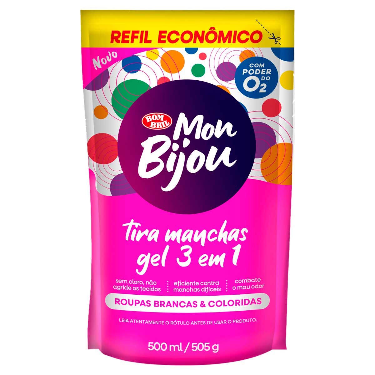 Tira-Manchas Gel Roupas Brancas e Coloridas Mon Bijou 500ml Refil Econômico