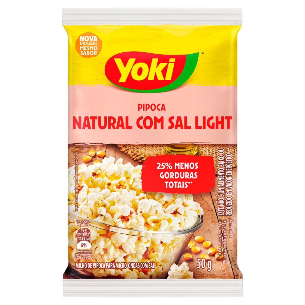 Pipoca para Micro-Ondas Natural com Sal Light Yoki 50g