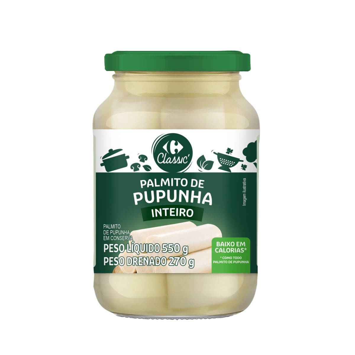 Palmito Pupunha Inteiro em Conserva Carrefour Classic 270g