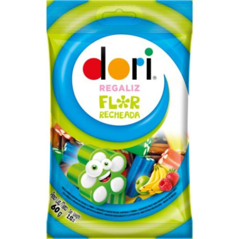 Bala Gelatinosa Flor Recheada Regaliz Dori Pacote 60g