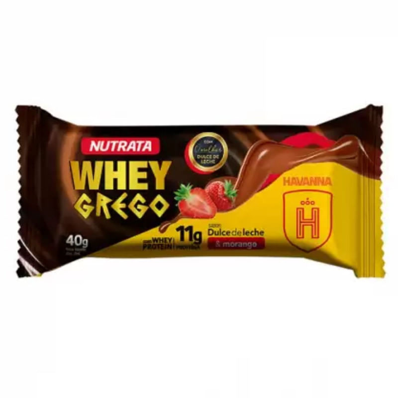 Barra de Proteína Sabor Doce Leite e Morango Nutrata Whey Grego 40g