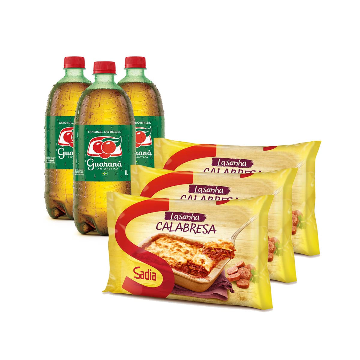 3 Lasanhas Calabresa Sadia 600 g e 3 Guaranás Antarctica 1 L com 20% de Desconto