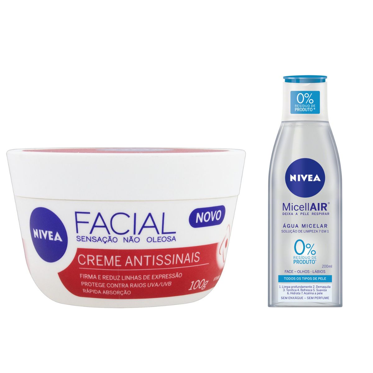 Kit Nívea Creme Facial Antissinais 100g + Água Micelar Solução de Limpeza 6 em 1 200ml