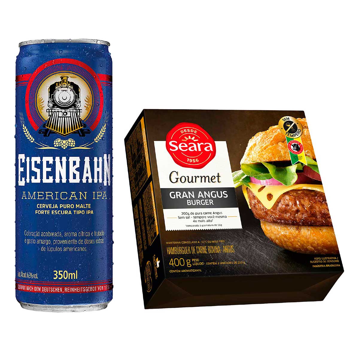 Combo Gran Angus Burger Seara Gourmet 400g + Cerveja Eisenbahn American IPA Puro Malte Lata 350ml