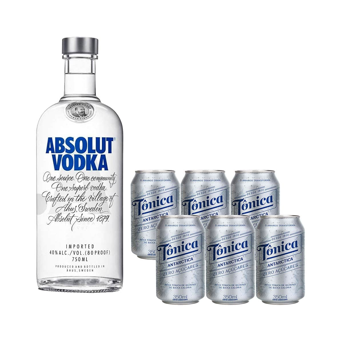 Combo Vodka Absolut 750 ml + 6 Água Tônica Antárctica Zero 350 ml