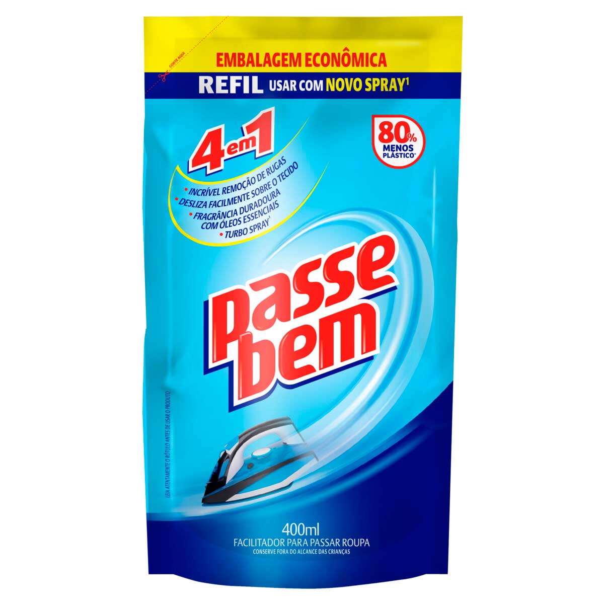 Facilitador de Passar Roupas Passe Bem 4 em 1 Refil 400ml