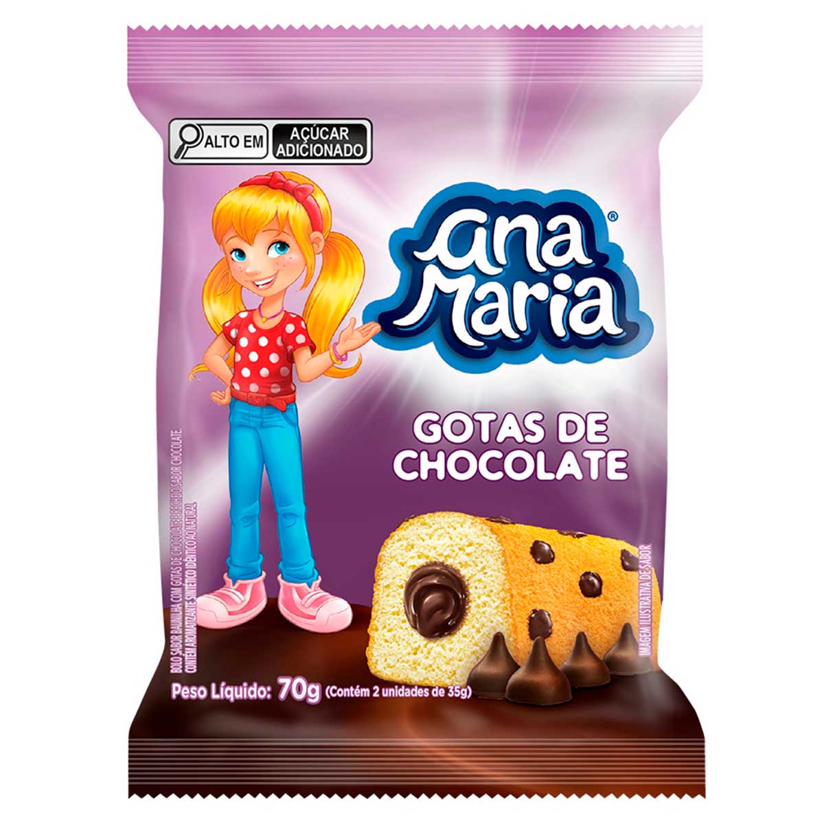 Bolo de Baunilha com Gotas e Recheio de Chocolate Ana Maria 70g