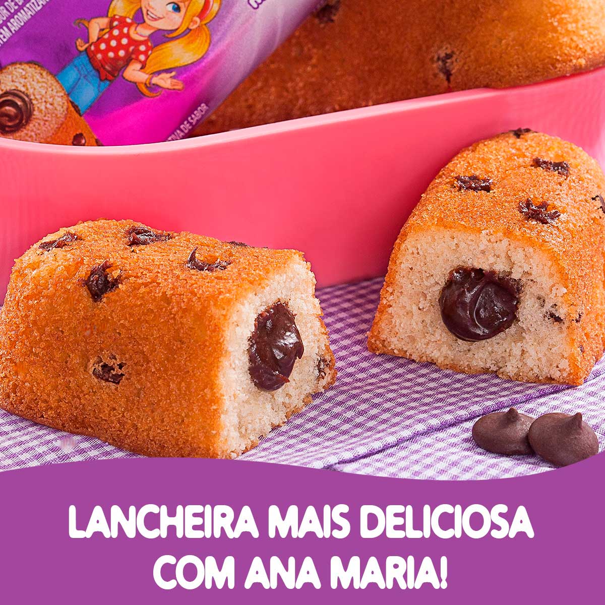 Mini Bolo Sabor Baunilha Ana Maria Recheio e Gotas de Chocolate 35g