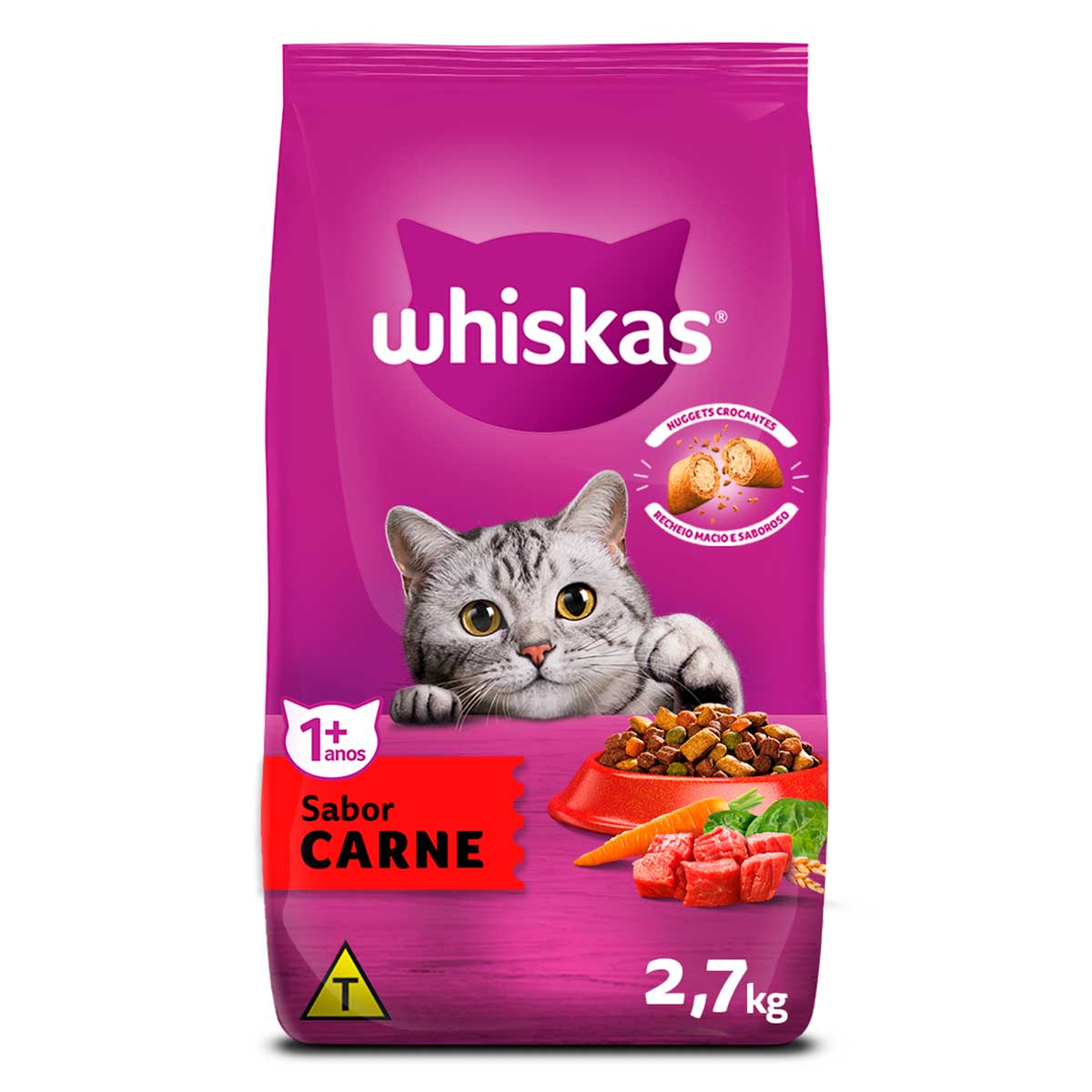 Ração Whiskas Sabor Carne para Gatos Adultos com 2,7 kg