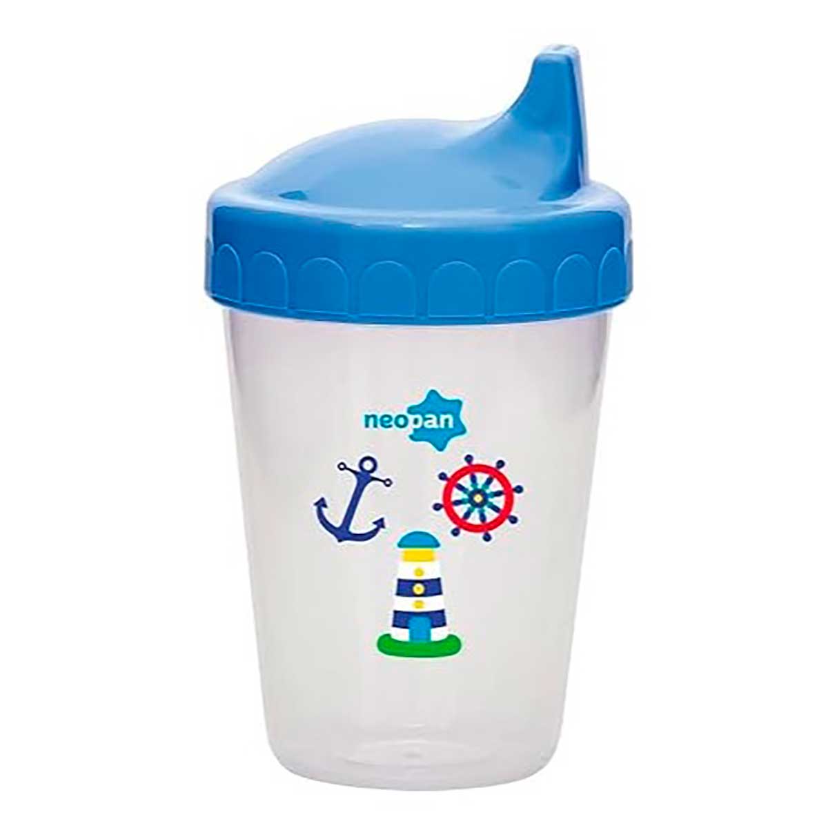 Copo Infantil Antivazamento Plástico 250ml Decorado Azul Neopan