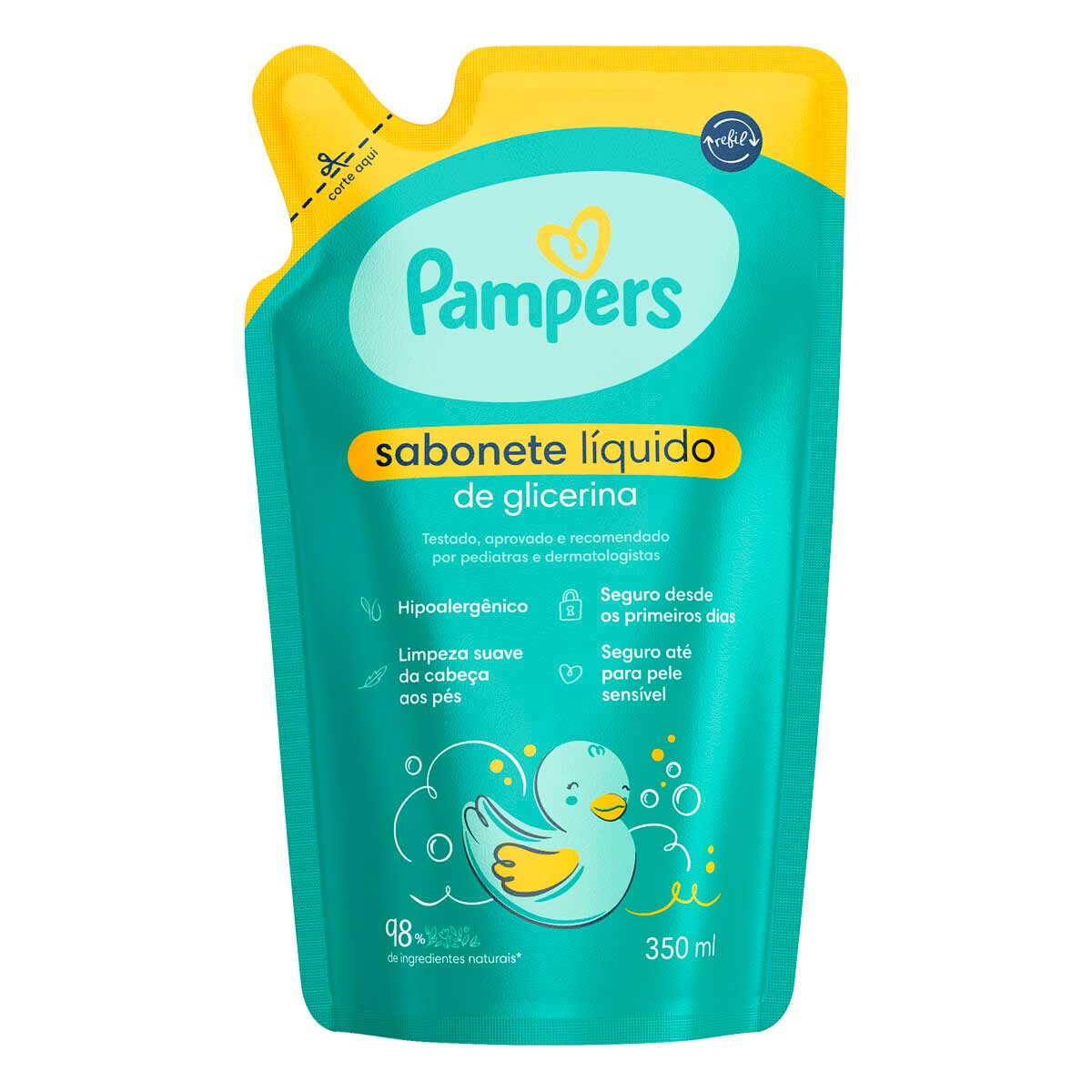 Sabonete Infantil Líquido de Glicerina da Cabeça aos Pés Pampers Sachê 350ml Refil