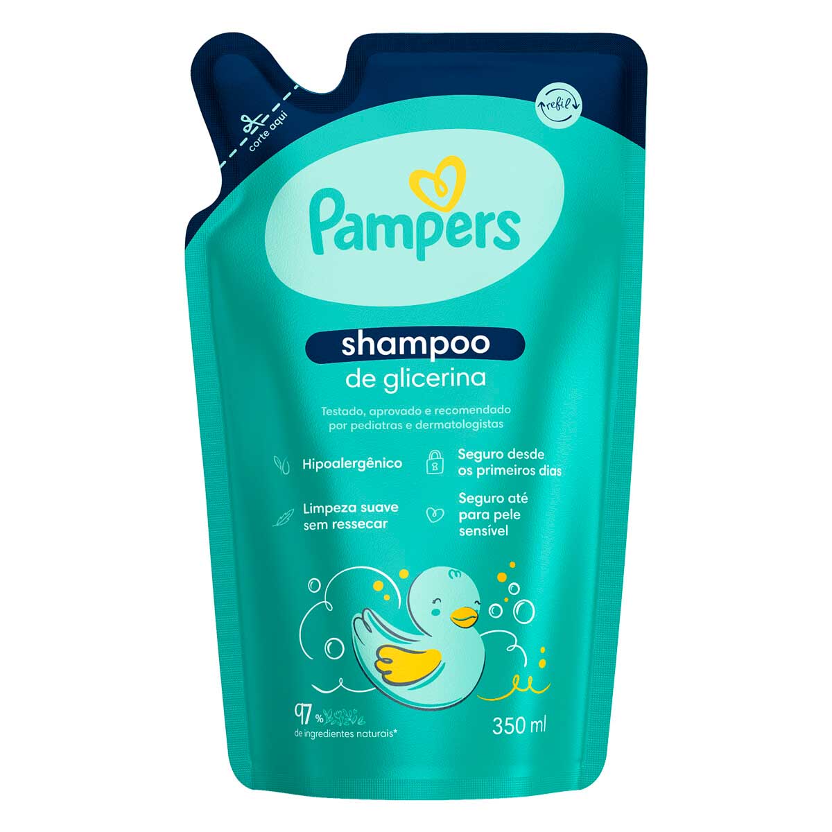 Shampoo Infantil de Glicerina Pampers Sachê 350ml Refil