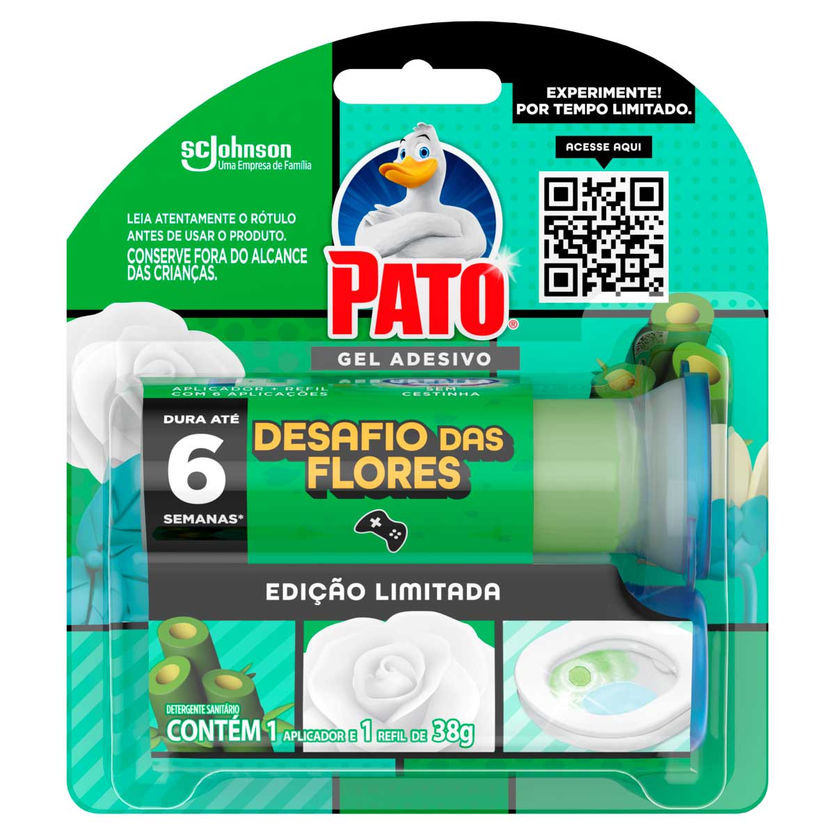 Desodorizador Sanitário Pato Gel Adesivo Desafio das Flores Aplicador e Refil 6 Discos Oferta Especial