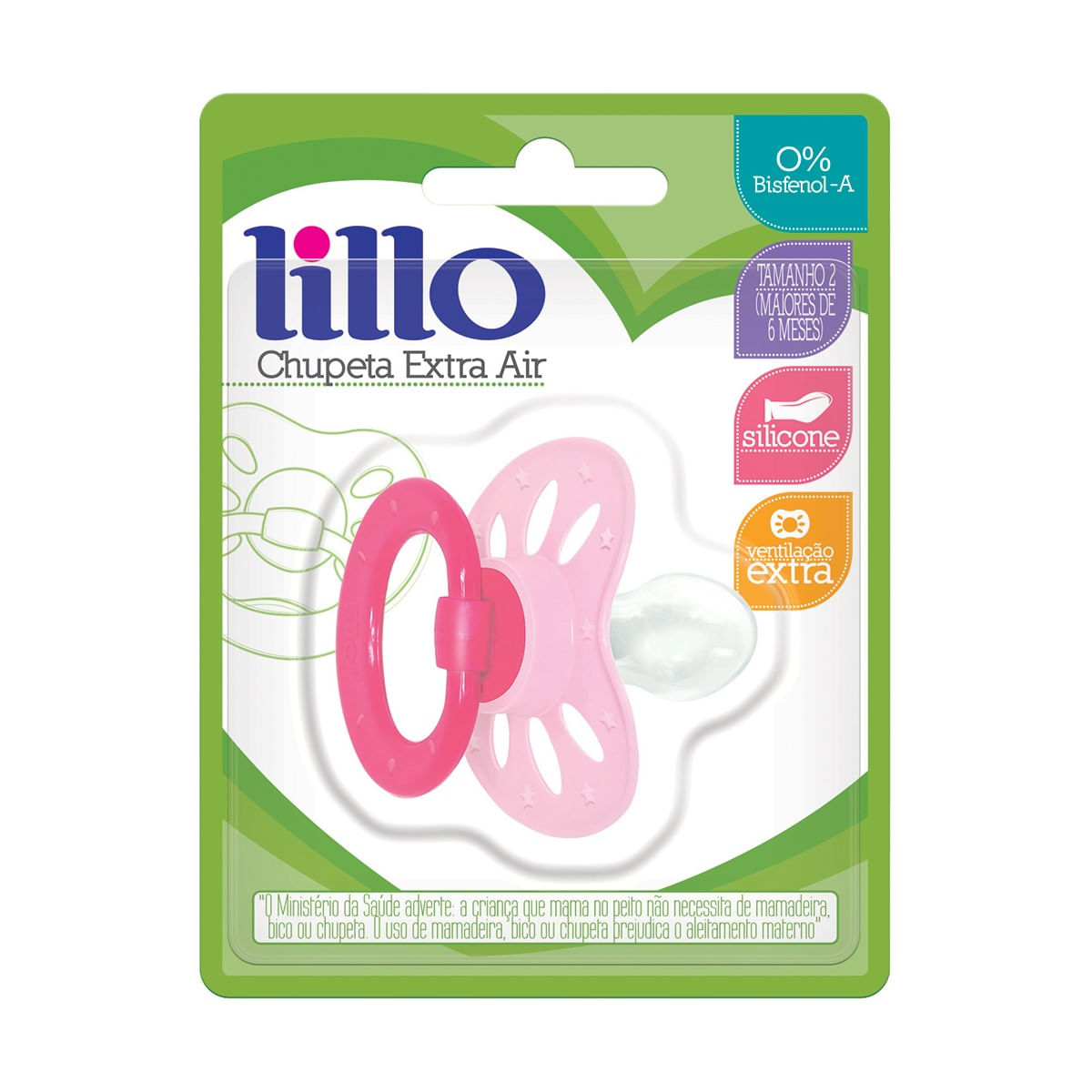 Chupeta Lillo Extra Air Ortodôntica Silicone Cor Forte Tamanho 2 Rosa 1 Unidade