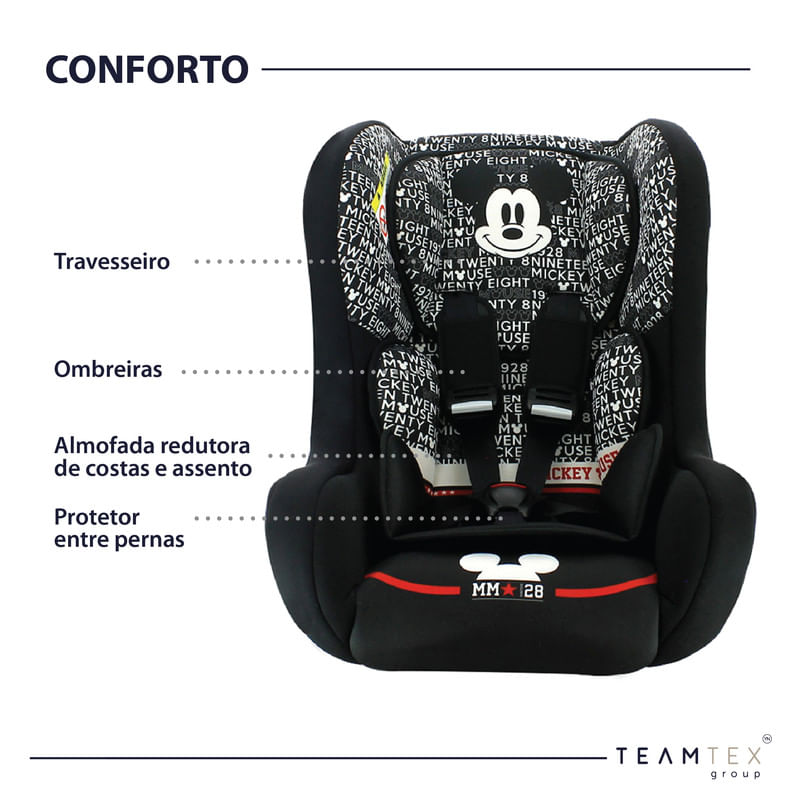 Cadeirinha para Auto Team Tex Disney Trio Mickey Mouse Preta Suporta de 0 a 25 Kg