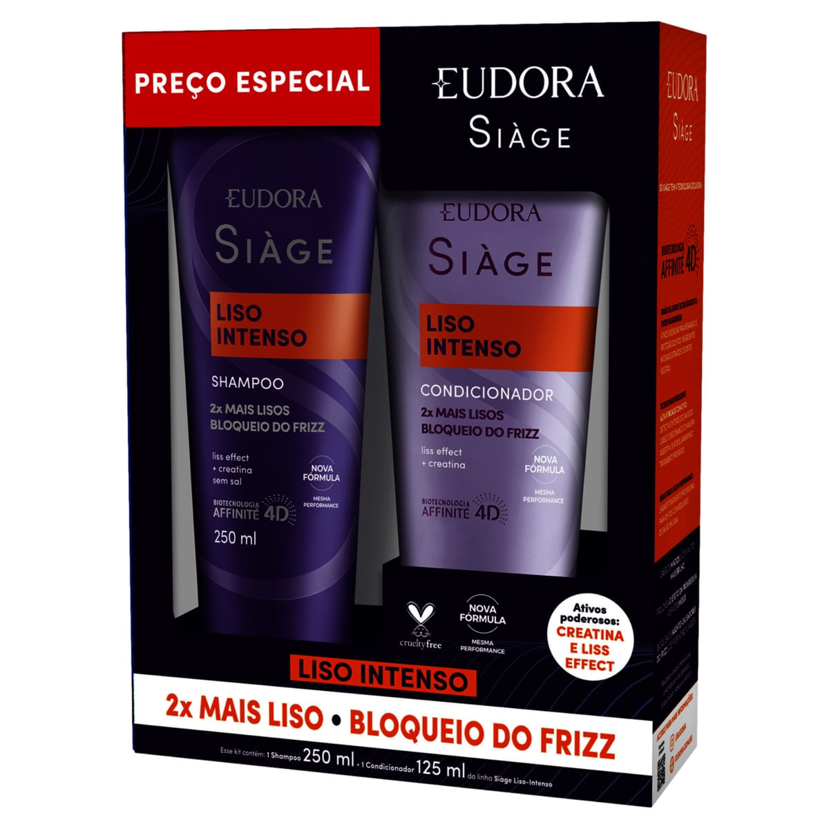 Kit Shampoo 250ml + Condicionador 125ml Eudora Siàge Liso Intenso