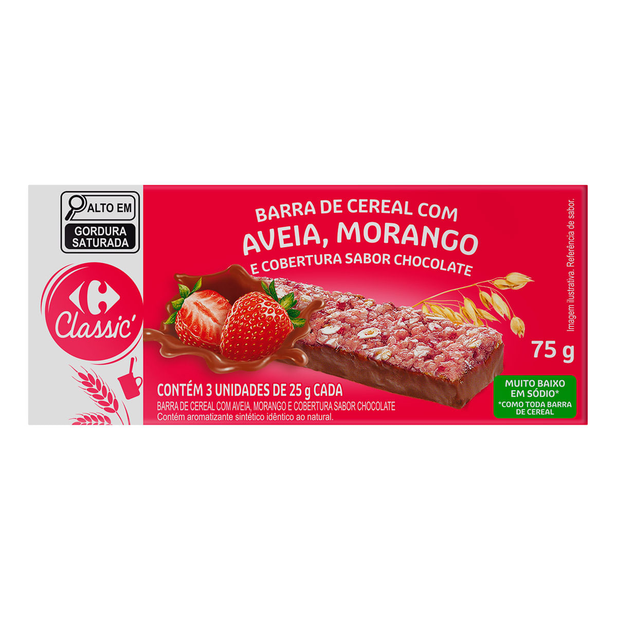 Barra de Cereal Aveia e Morango com Cobertura de Chocolate Carrefour Classic 75 g