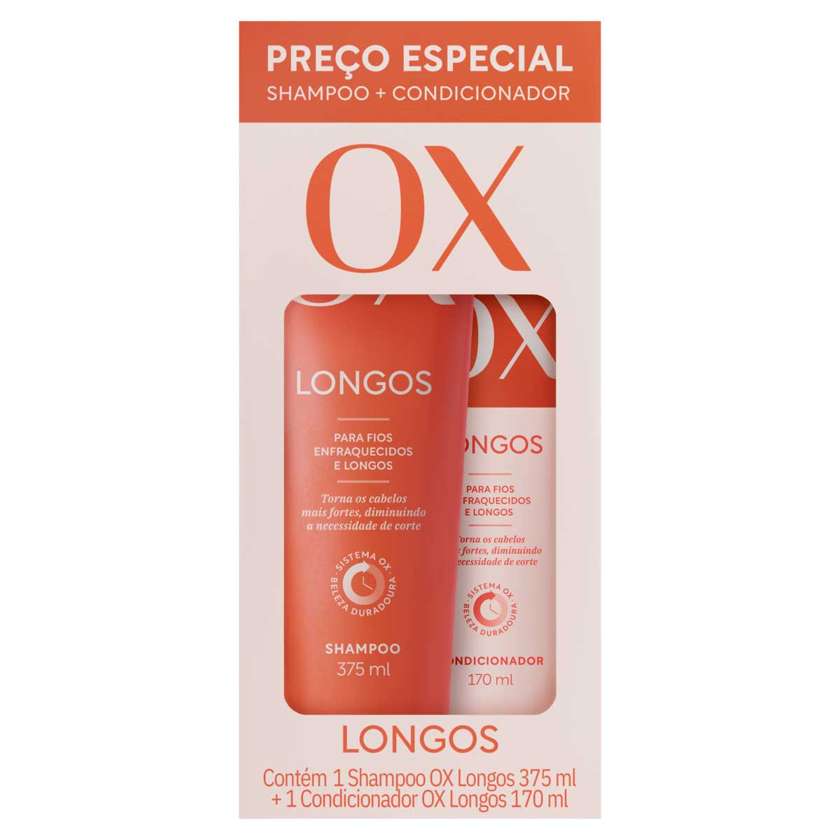 Kit Shampoo 375ml + Condicionador 170ml OX Cosméticos Longos