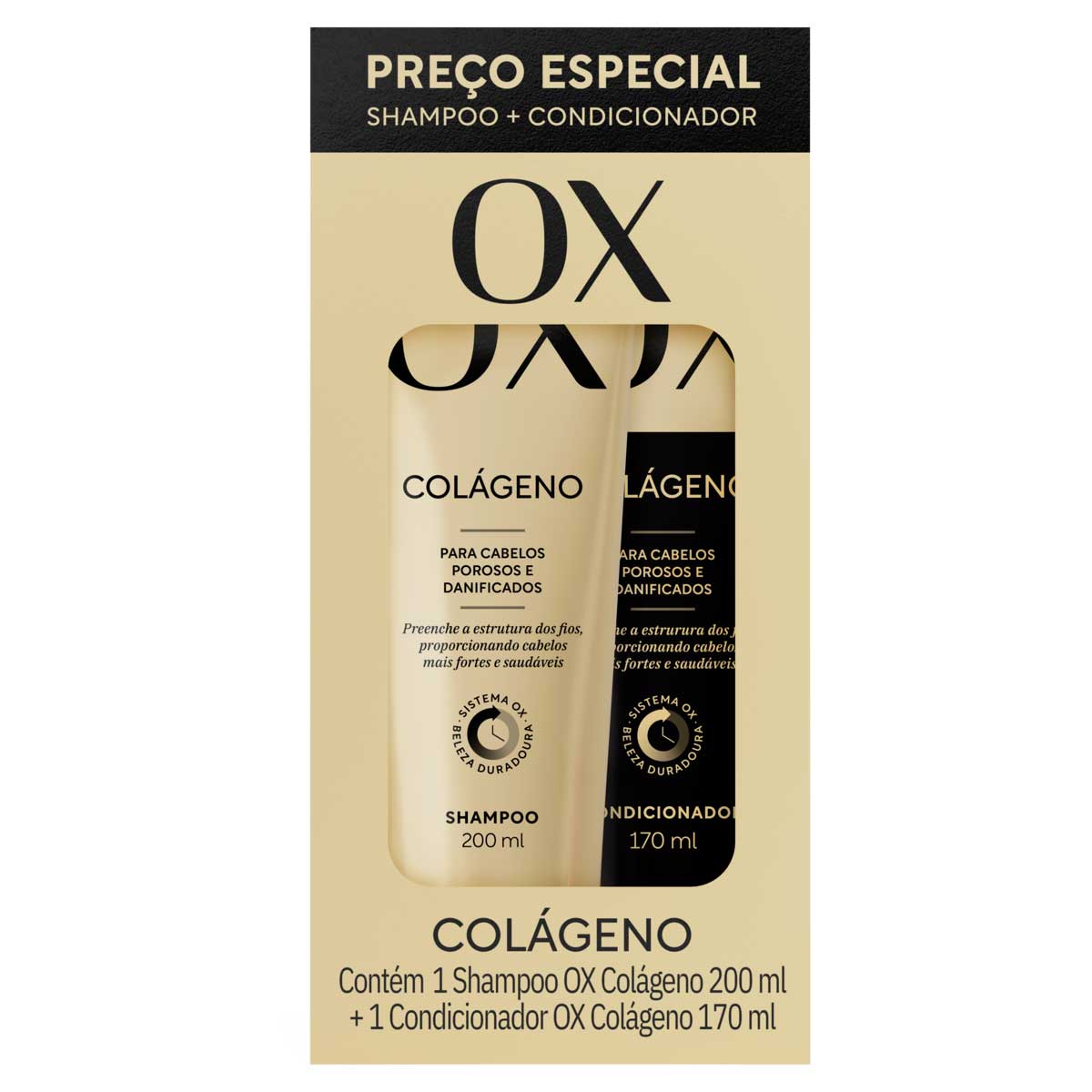Kit Shampoo 200ml + Condicionador 170ml OX Cosméticos Colágeno