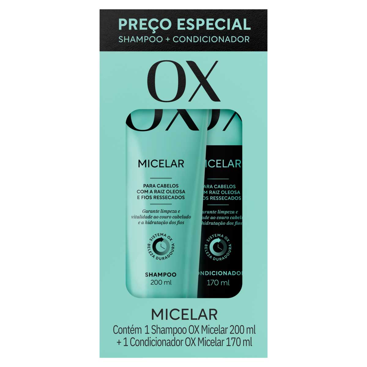 Kit Shampoo 200ml + Condicionador 170ml OX Cosméticos Micelar