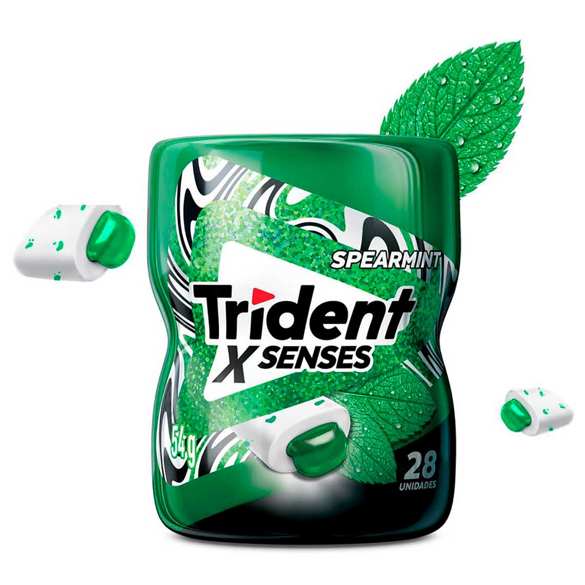 Chiclete Trident XSenses Spearmint Sem Açúcar Garrafa 54g