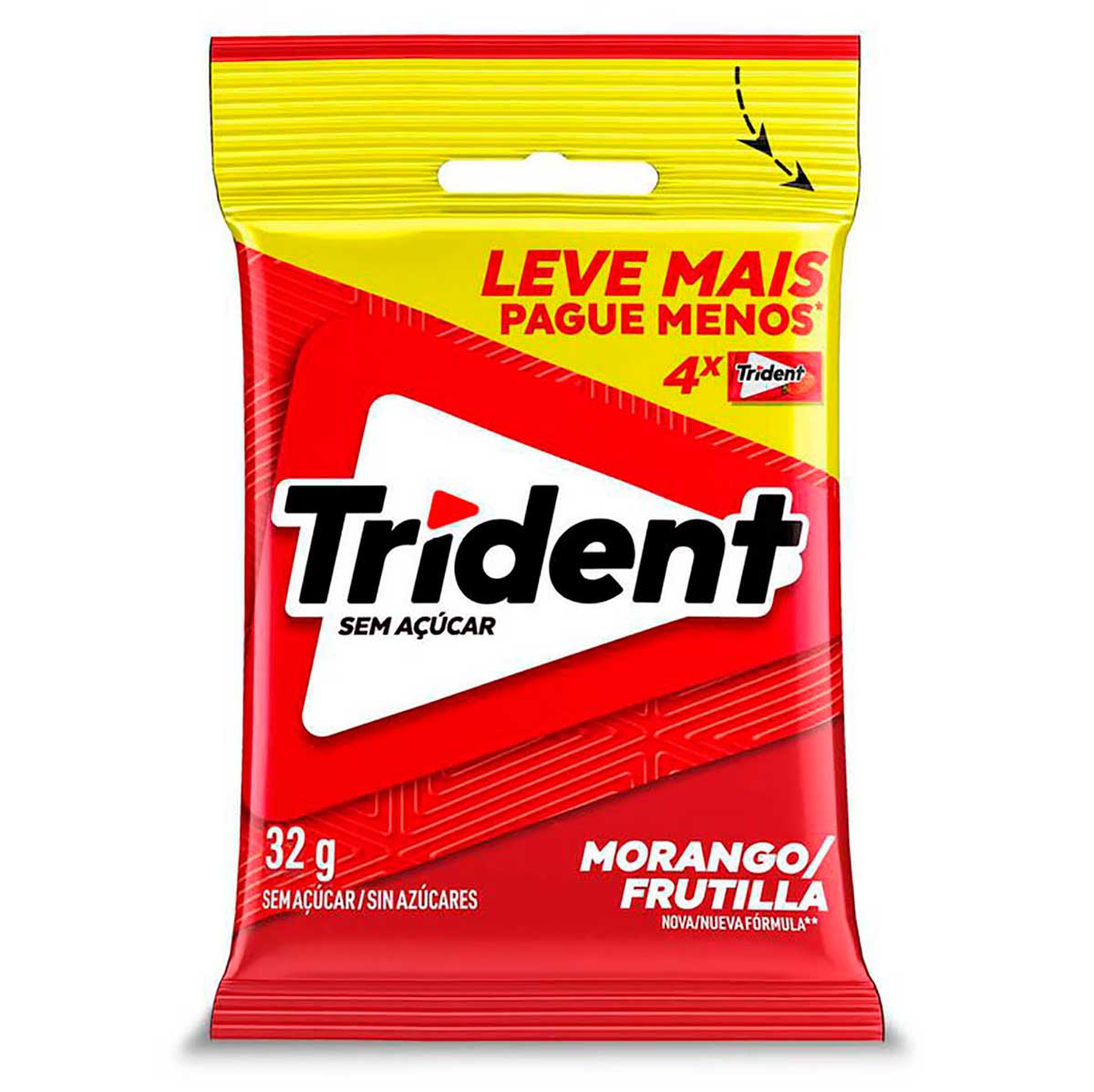 Chiclete Trident Morango 32g - Pacote Com 4 embalagens