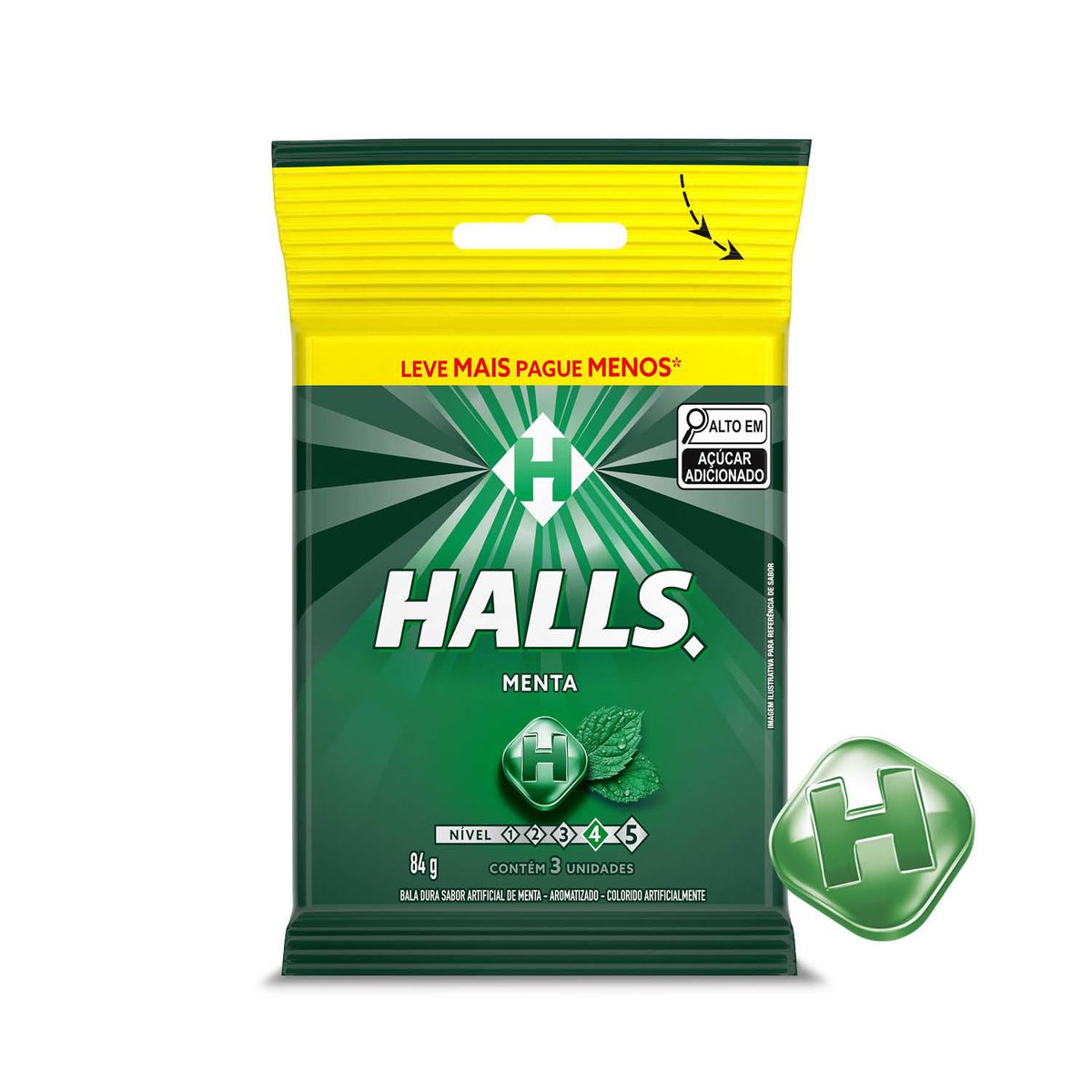 Bala Halls Menta Pacote Com 3 Unidades