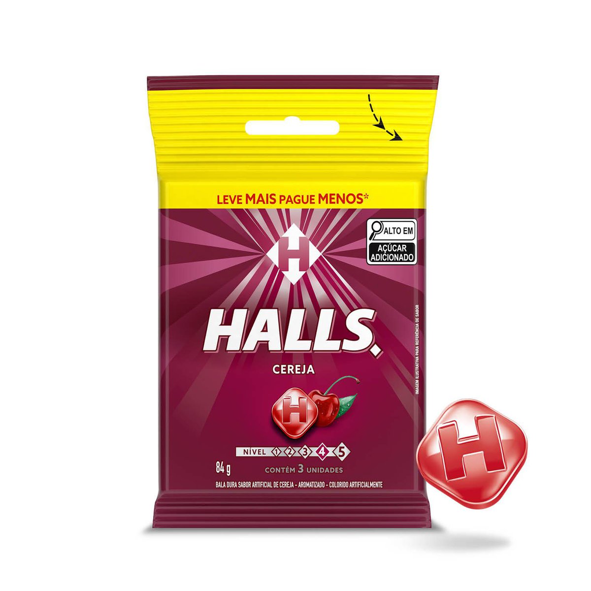 Bala Halls Cereja Pacote Com 3 Unidades