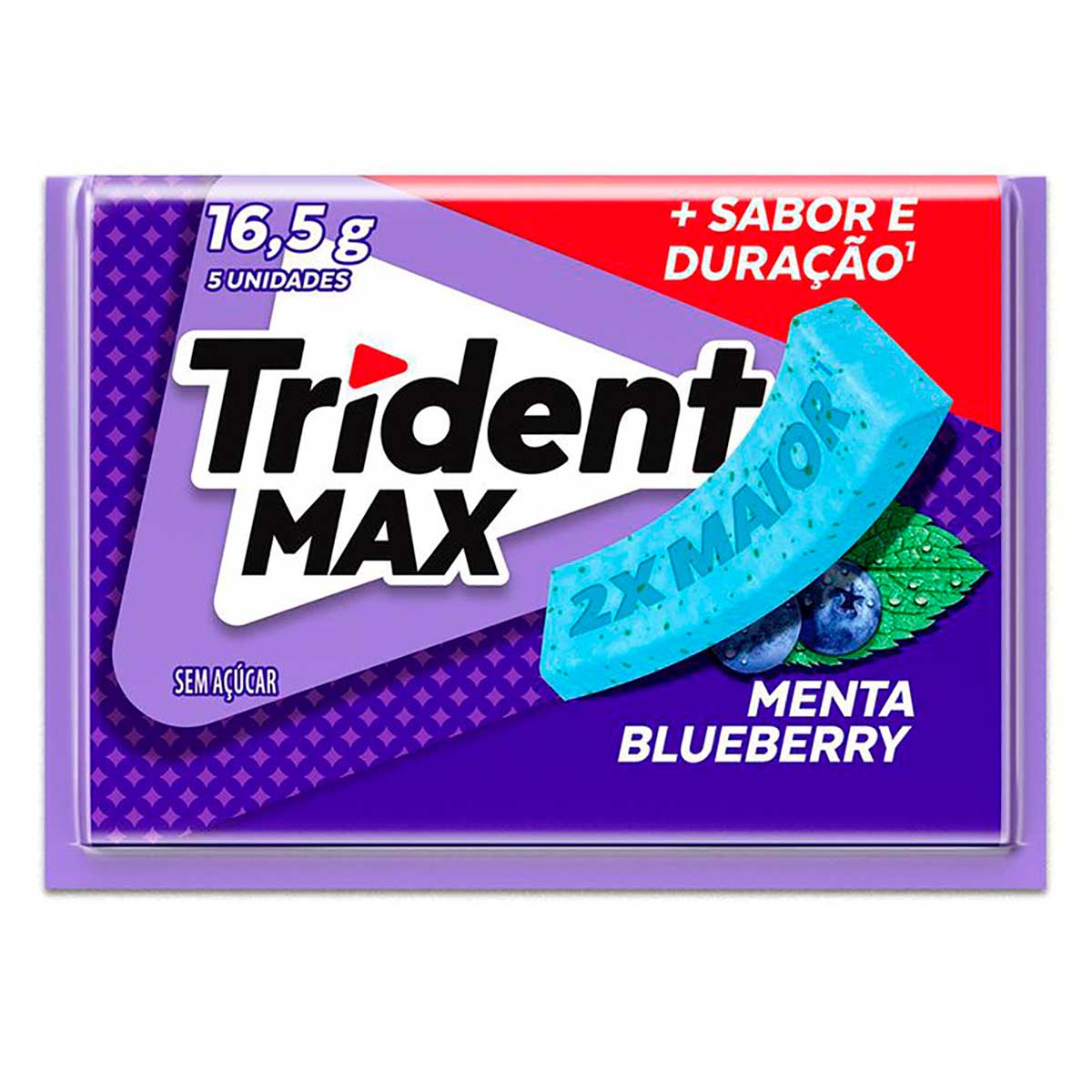 Chiclete Trident Max Menta Blueberry Sem Açúcar 16g -Embalagem com 5 unid.