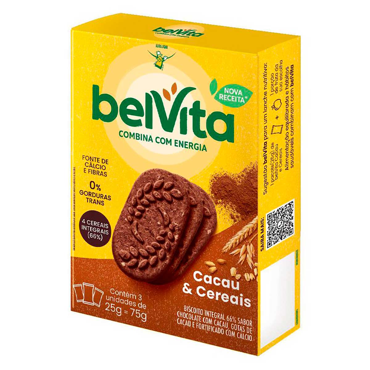 Biscoito BelVita Cacau E Cereais Multipack 75g com 3 Unidades de 25g