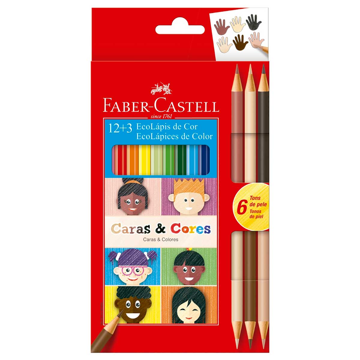 Lápis de Cor EcoLápis Caras e Cores 12 Cores + 6 Tons de Pele Faber Castell