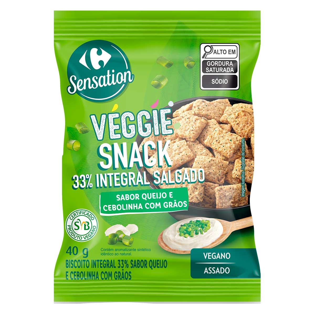 Biscoito Salgado Integral Cream Cheese e Cebolinha Carrefour Veggie 40 g