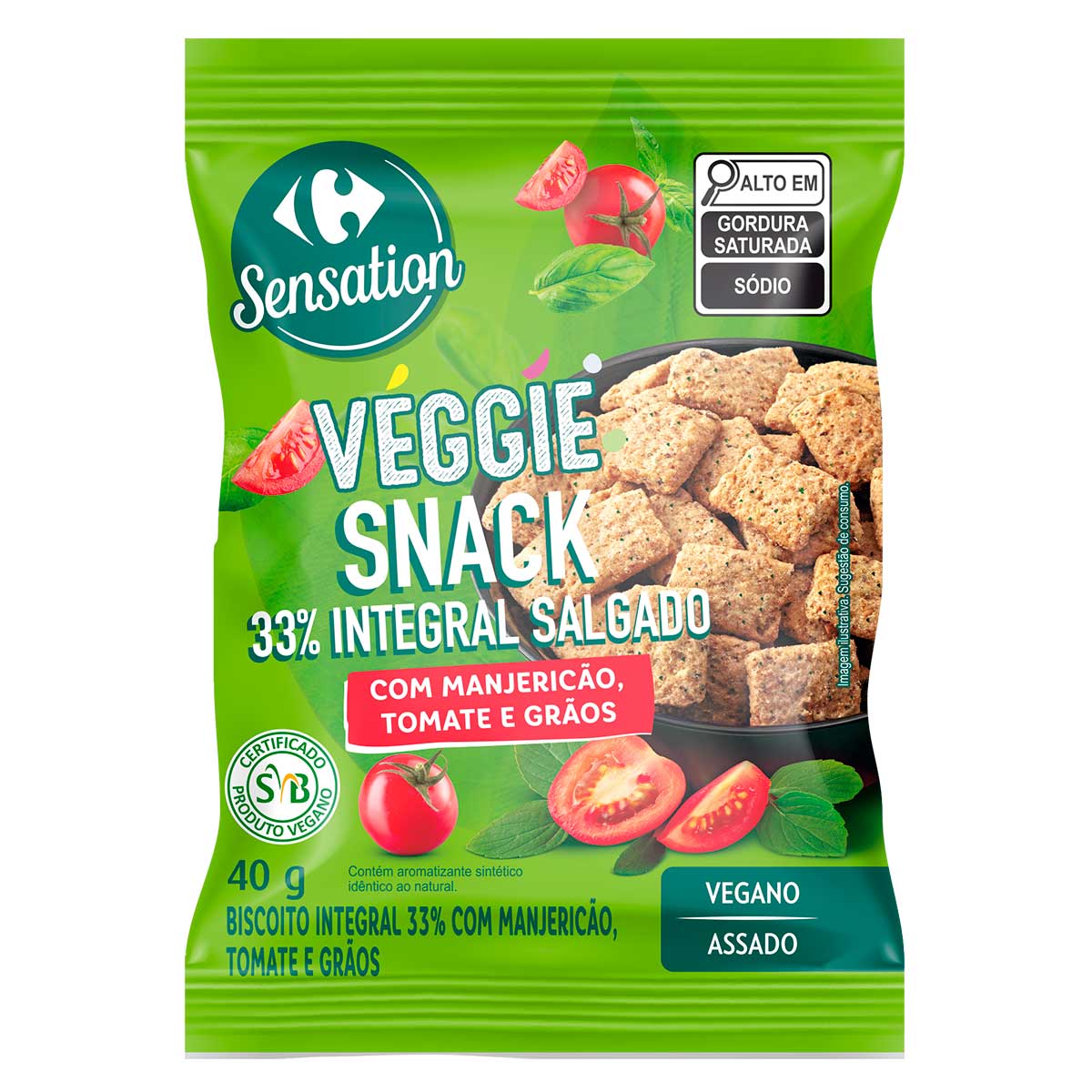 Biscoito Salgado Integral Tomate com Manjericão Carrefour Veggie 40 g