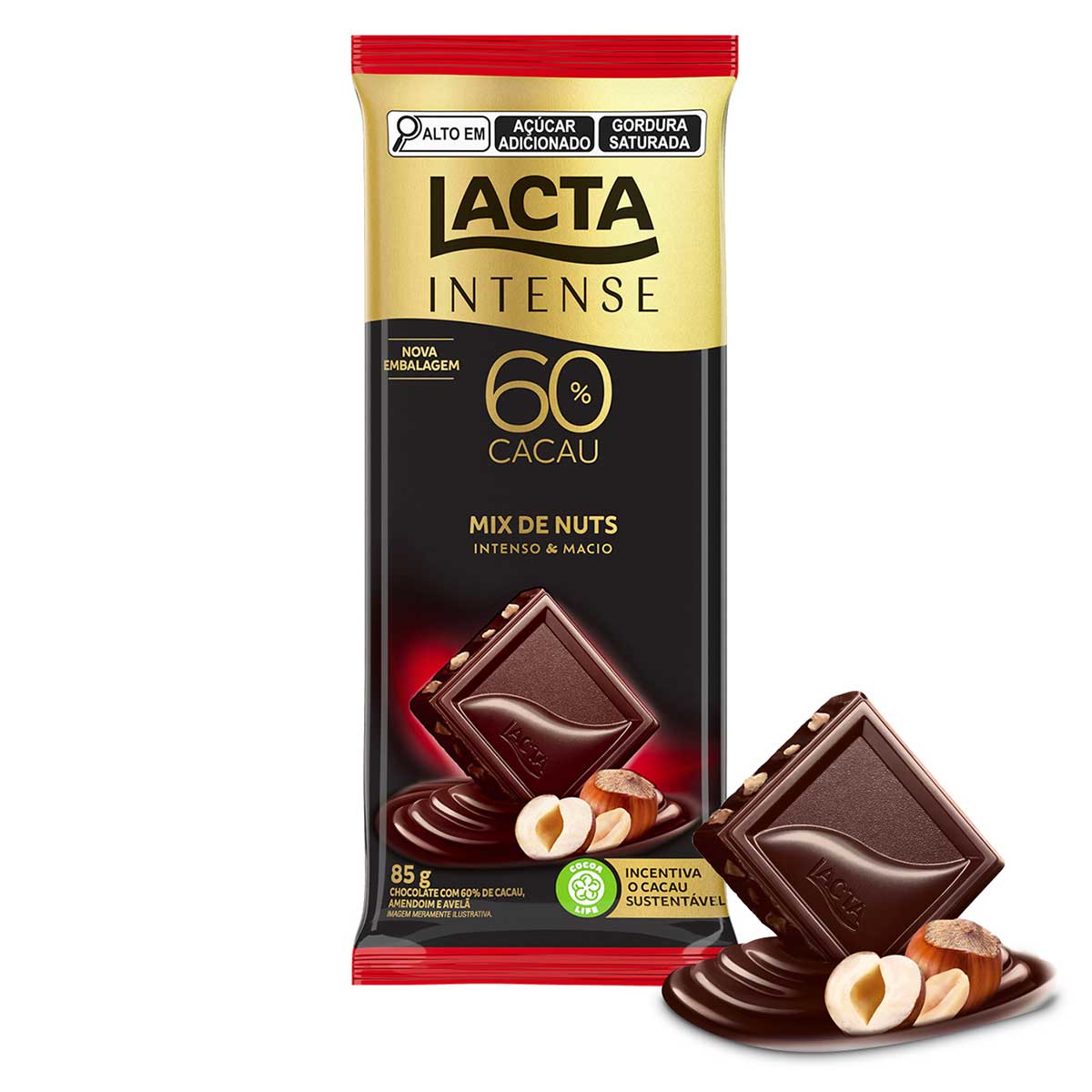 Chocolate Lacta Intense Amargo 60% Cacau Mix De Nuts 85g