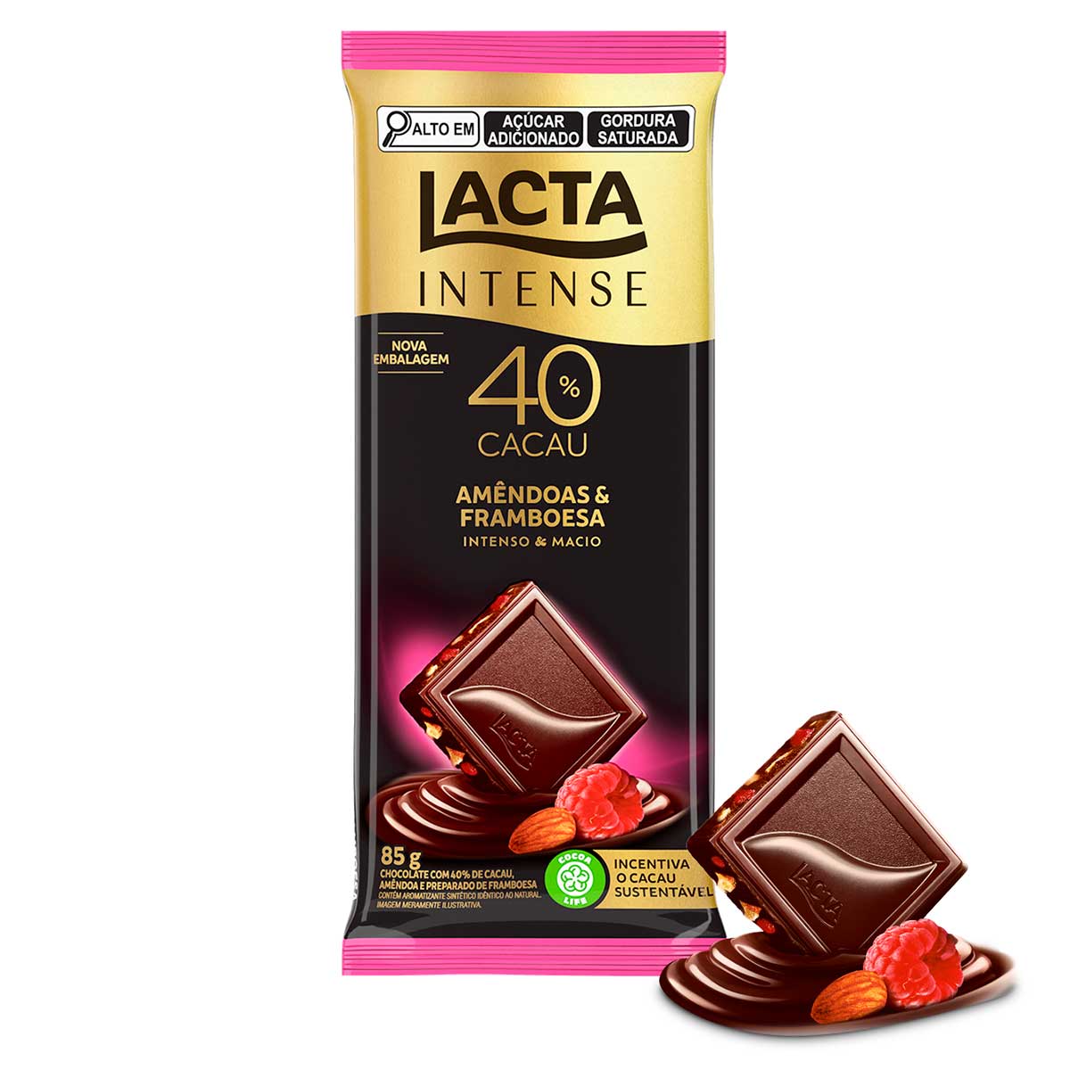 Chocolate Lacta Intense Meio Amargo Amêndoas e Framboesa 85g