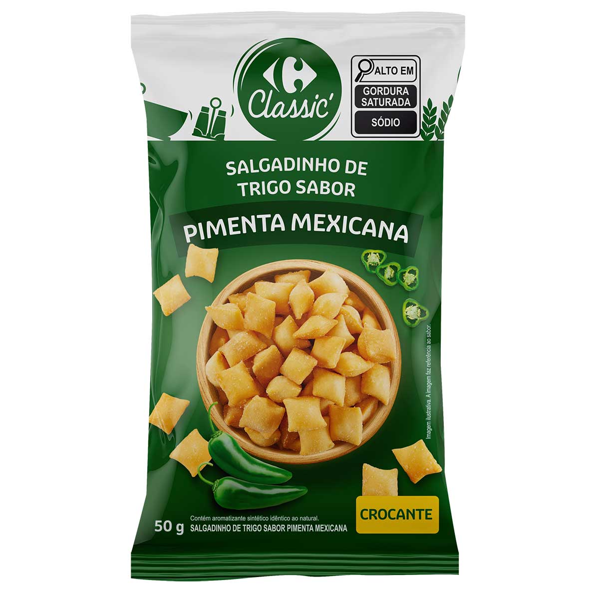 Salgadinho de Trigo Sabor Pimenta Mexicana Carrefour Classic 50g