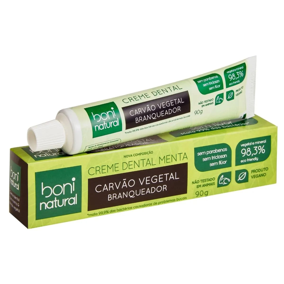 Creme Dental Menta e Carvão Vegetal Boni Natural 90g