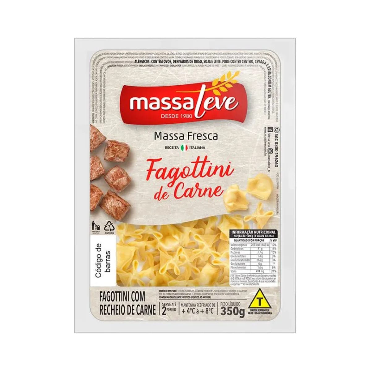 Massa Refrigerada Fagottini Massa Leve Carne 350g